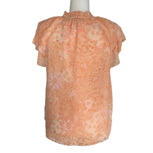 House of Harlow 1960 Peach Blush Pink Floral Print Tie Neck Ruffle Sleeve Top  M - Picture 8 of 15